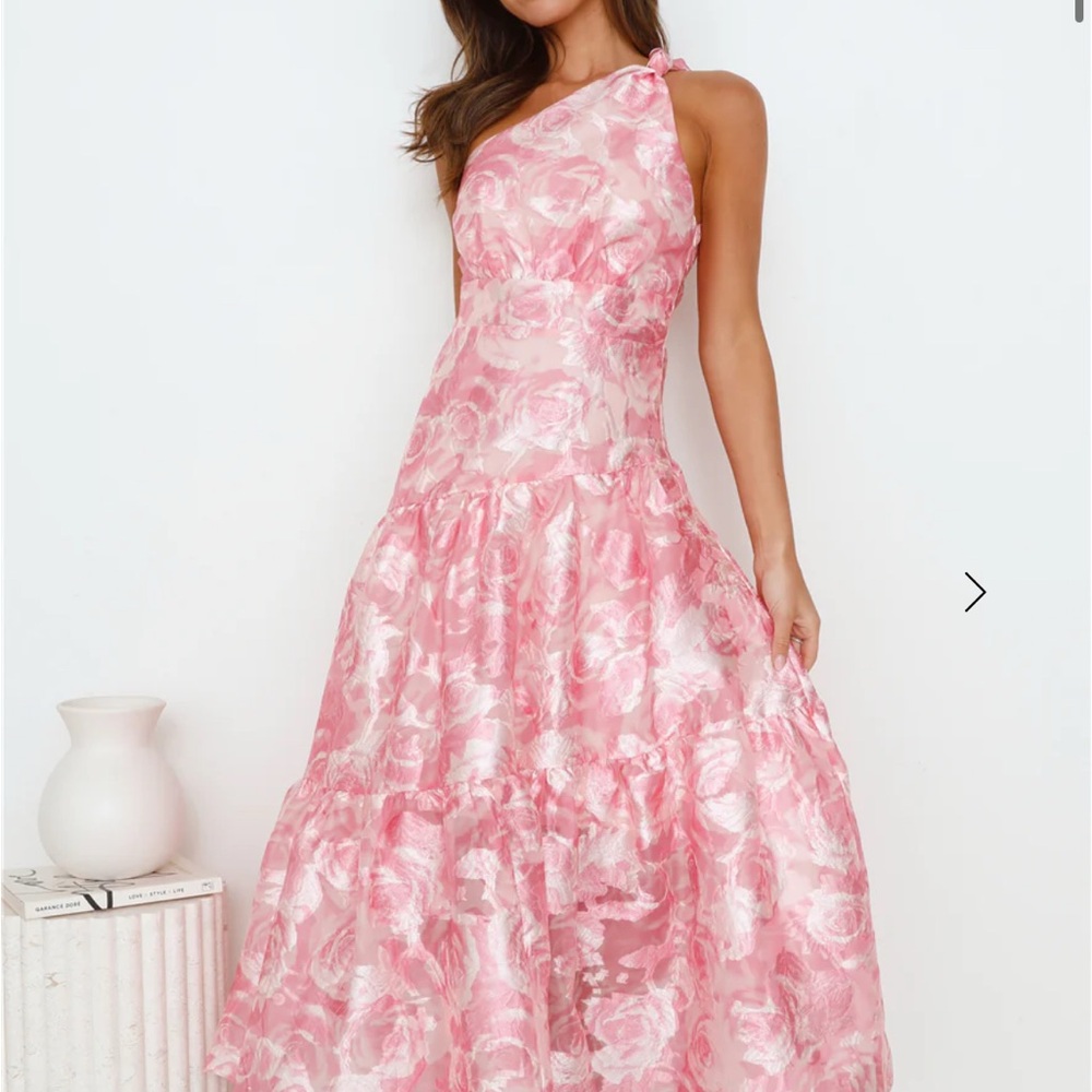 Elegant Pink Floral One-Shoulder Dress